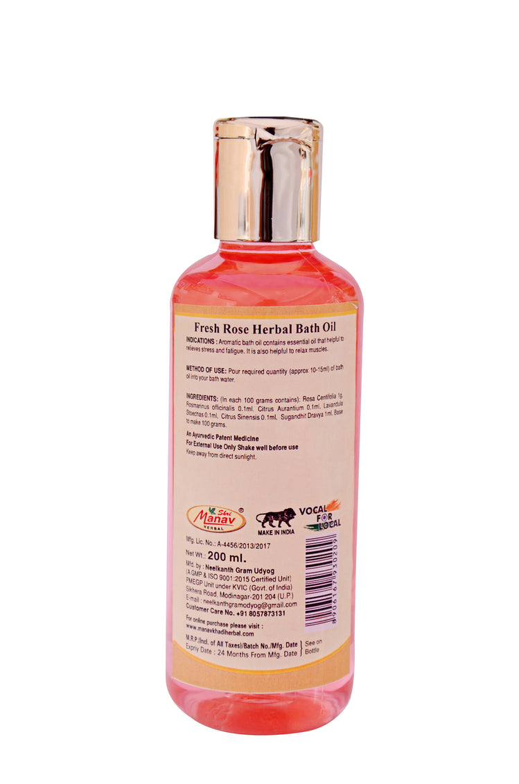 Fresh Rose Herbal Bath Oil - 200ml | Stress-Relieving Aromatic Bath Oil